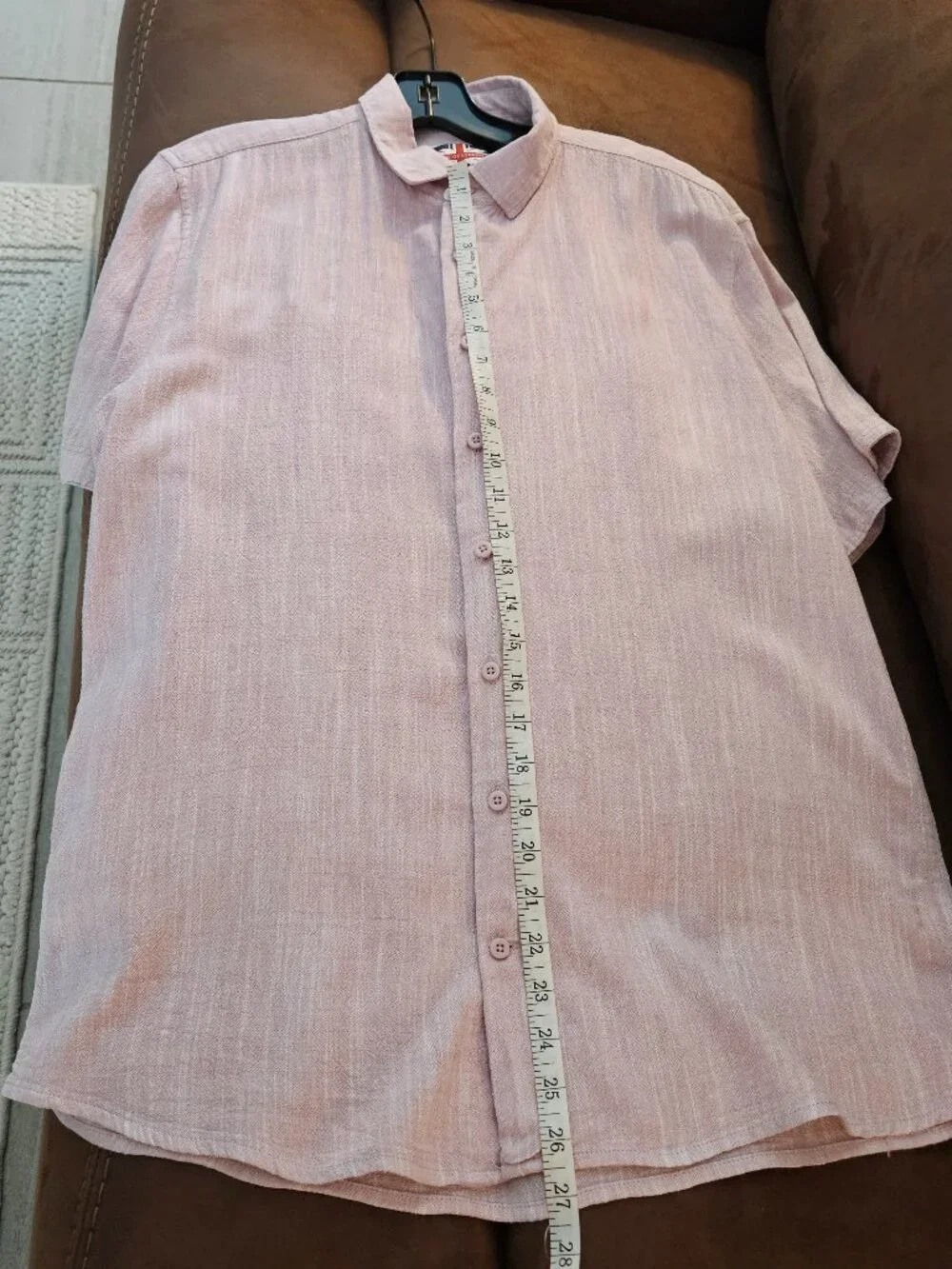 Soul of London Mens Pink Linen Blend Short Sleeve Button Up Shirt Size Large L